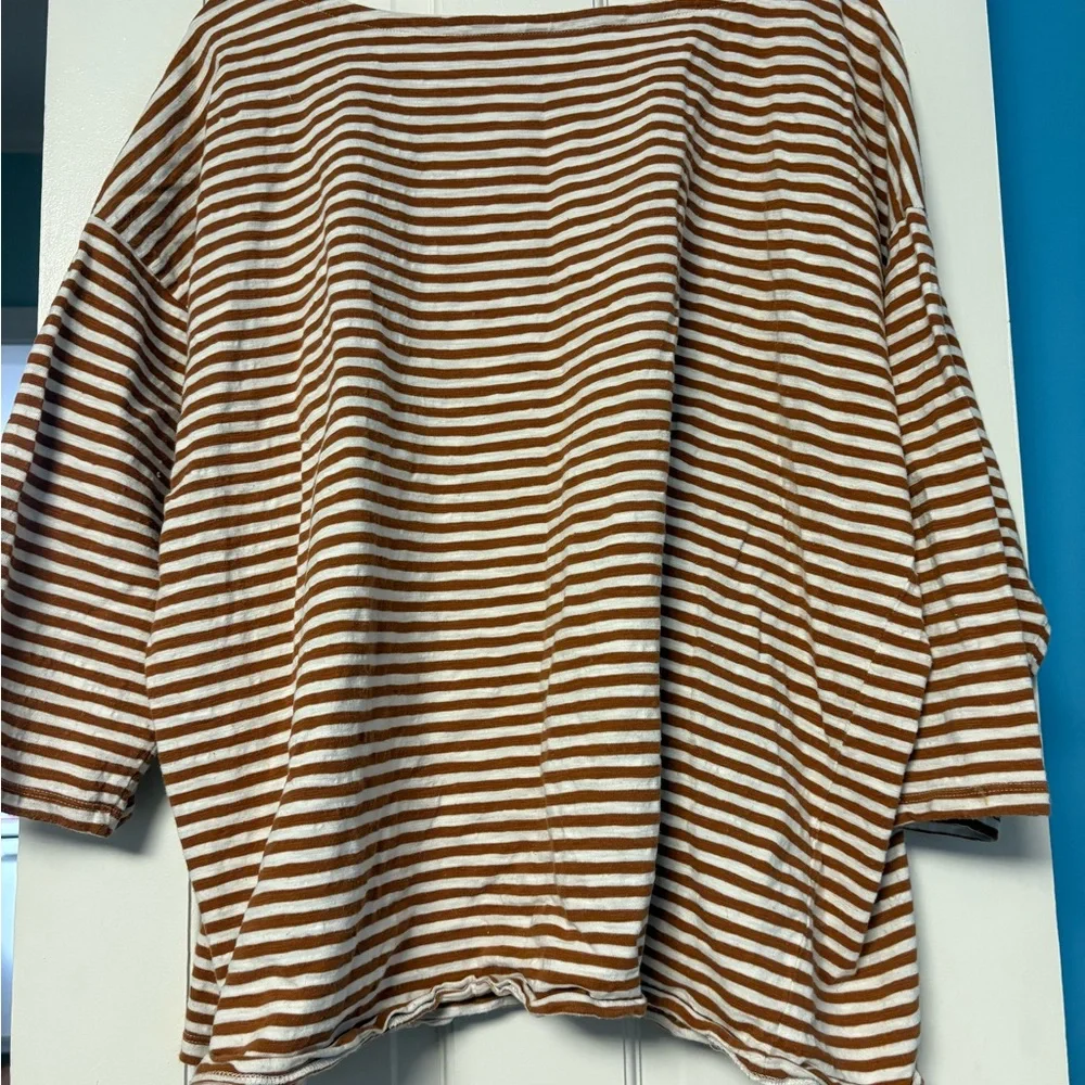 Talbots Plus Size 3X Orange and White 3/4 Sleeve Blouse - Picture 2 of 4